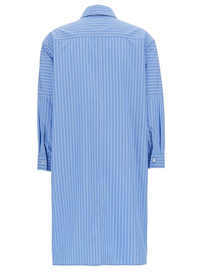 Shop Jil Sander Long Light Blue Striped Shirt With Logo Embroidery In Cotton Woman