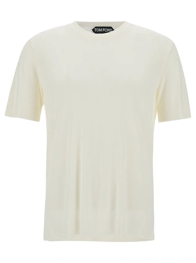 Shop Tom Ford White Crewneck T-shirt With Ribbed Trim In Lyocell Blend Man