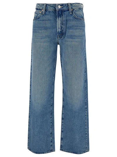 Shop Mother 'the Doudger' Light Blue Straight Jeans With Logo Label In Cotton Denim Woman