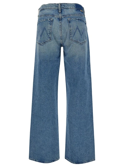 Shop Mother 'the Doudger' Light Blue Straight Jeans With Logo Label In Cotton Denim Woman