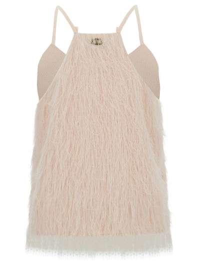 Shop Twinset Light Pink Top With All-over Feathers In Tech Fabric Woman