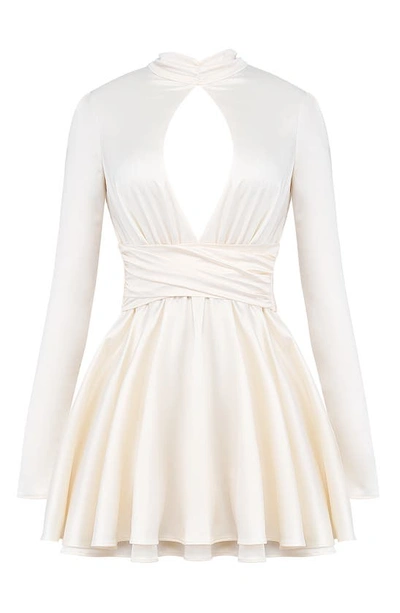 House Of Cb Aryana Cutout Long Sleeve Cocktail Minidress In Ivory