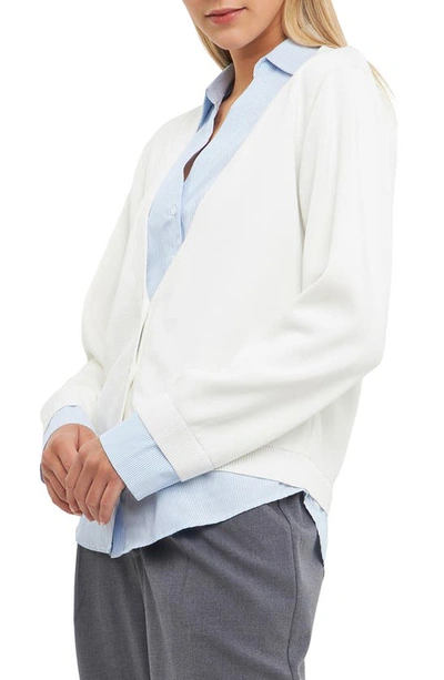 English Factory Mixed Media Layered Cardigan In Cream