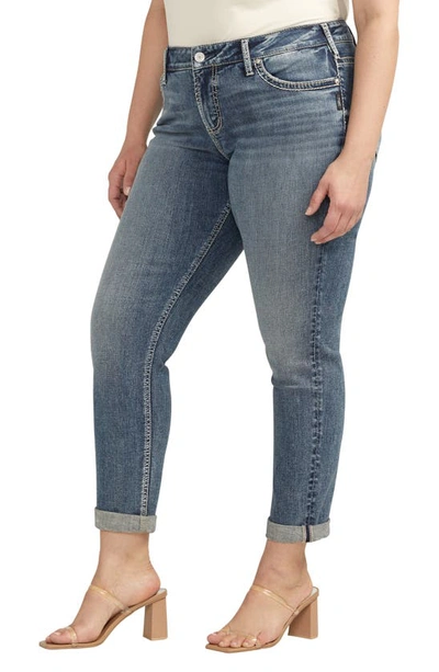 Shop Silver Jeans Co. Mid Rise Girlfriend Jeans In Indigo