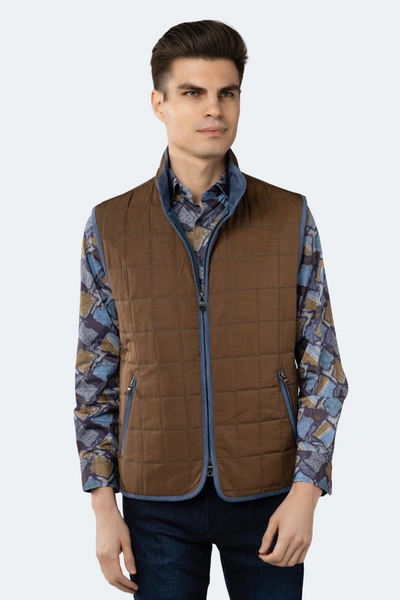 Shop Luchiano Visconti Brown Quilted Zip Up Vest