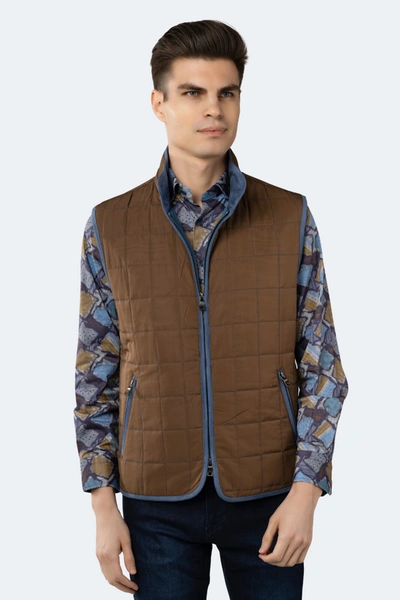 Luchiano Visconti Brown Quilted Zip Up Vest In Brown