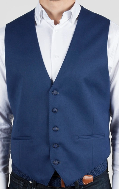 Shop Luchiano Visconti Solid Navy Vest With Diamond Pattern Back In Blue