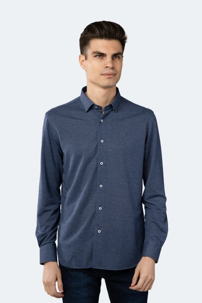 Luchiano Visconti Blue And White Boxed Rectangular Dots Shirt In Multi