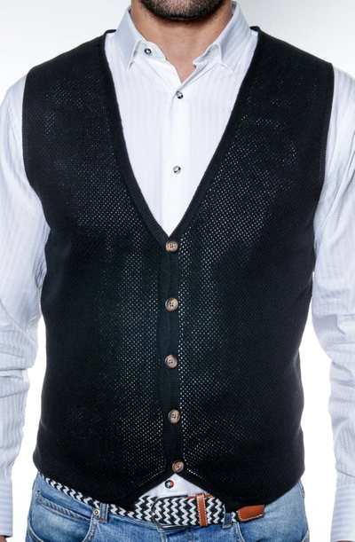 Shop Luchiano Visconti Black Knit Cotton Vest