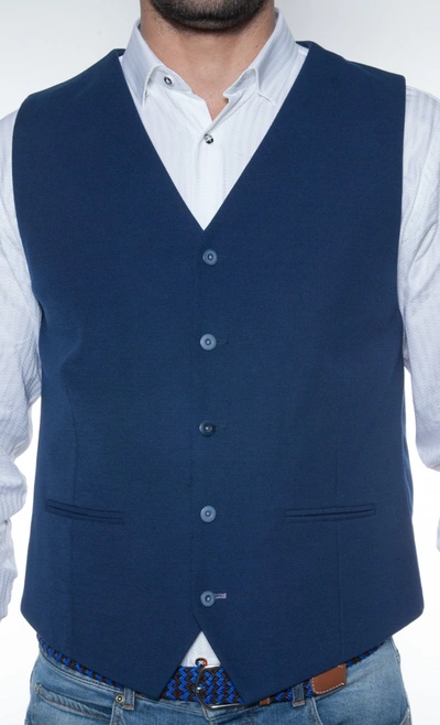 Shop Luchiano Visconti Solid Blue Knit Vest In Black