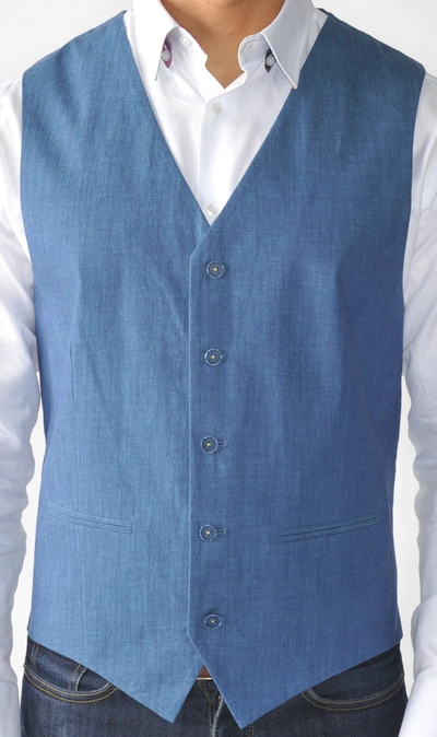 Shop Luchiano Visconti Blue Solid Button Down Vest