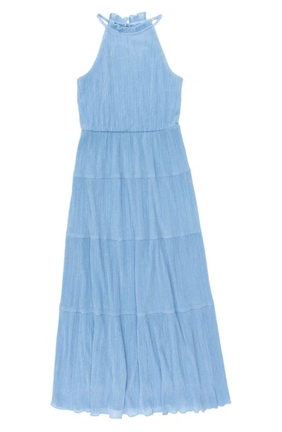 Shop Speechless Kids' Metallic Tiered Maxi Dress In Blue