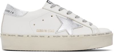 Shop Golden Goose White Hi Star Sneakers In 80185 White/silver