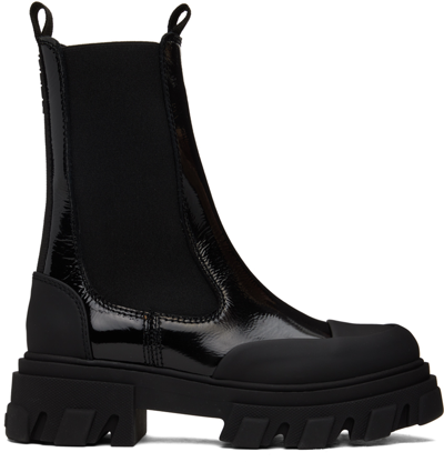 Shop Ganni Black Cleated Mid Chelsea Boots In 099 Black