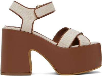 Shop Moschino Beige & Brown Logo Heeled Sandals In 10a * Fantasy Color