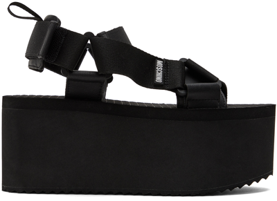 Shop Moschino Black Wedge Sandals In 00a * Fantasy Color