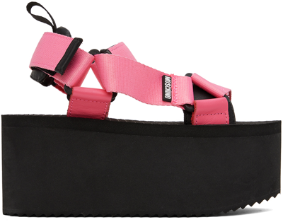 Shop Moschino Pink & Black Wedge Sandals In 62a * Fantasy Color