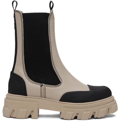 Shop Ganni Taupe Cleated Mid Chelsea Boots In 017 Taos Taupe