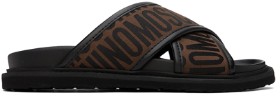 Shop Moschino Brown Logo Sandals In 30a * Fantasy Color