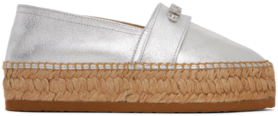 Shop Moschino Silver Mini Lettering Laminated Espadrilles In 902 * Argento