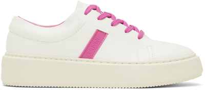 Shop Ganni White & Pink Sporty Mix Cupsole Sneakers In 483 Shocking Pink