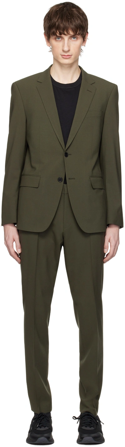 Shop Hugo Boss Green Slim-fit Suit In Dark Green 306