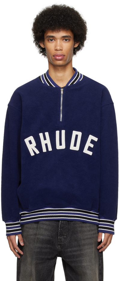 Shop Rhude Navy Varsity Sweater In Midnight Blue
