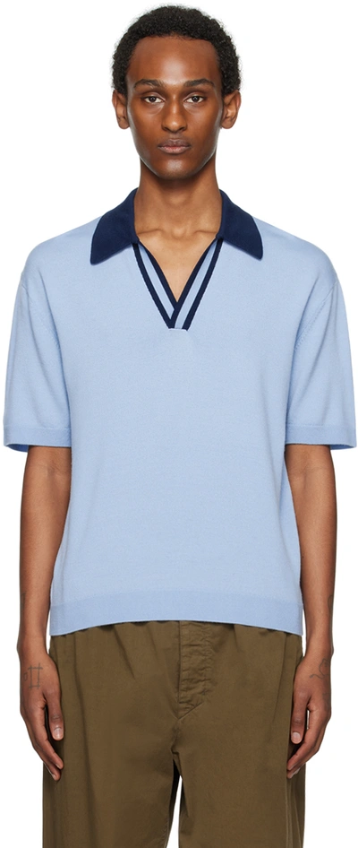 Shop King & Tuckfield Blue Color Block Polo In Powder Blue/midnight