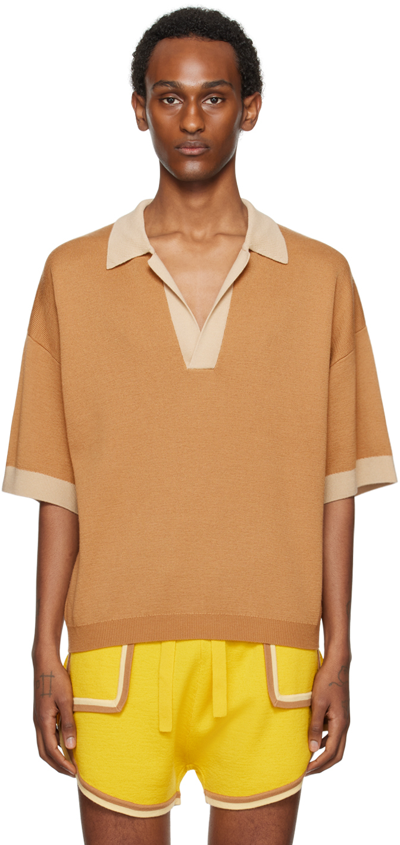 Shop King & Tuckfield Brown Oversized Sl Polo In Toffee/sesame