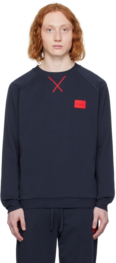 Shop Hugo Navy Raglan Sweatshirt In Dark Blue 405