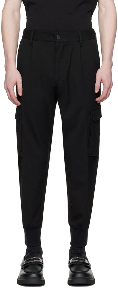 Shop Hugo Black Ribbed Cargo Pants In Black 001