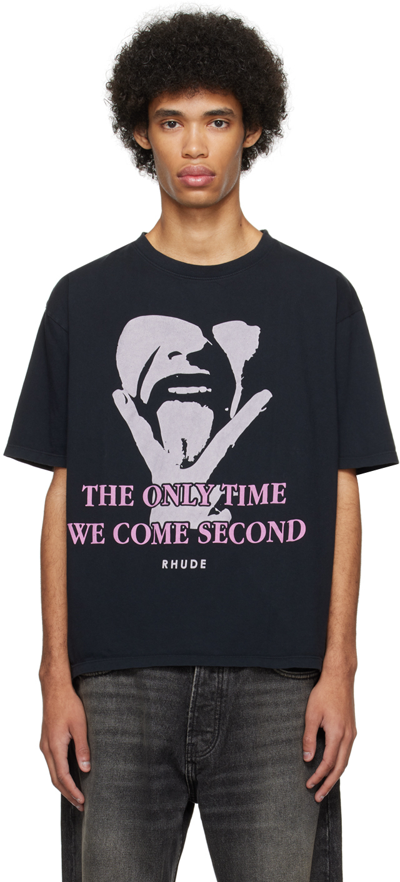 Shop Rhude Black 'come Second' T-shirt In 0610 Vtg Black