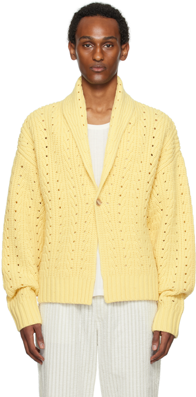 Shop King & Tuckfield Yellow Shawl Collar Cardigan In Lemon Meringue