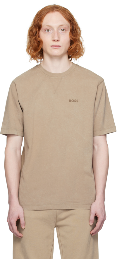 Shop Hugo Boss Beige Flocked T-shirt In Open Brown 246