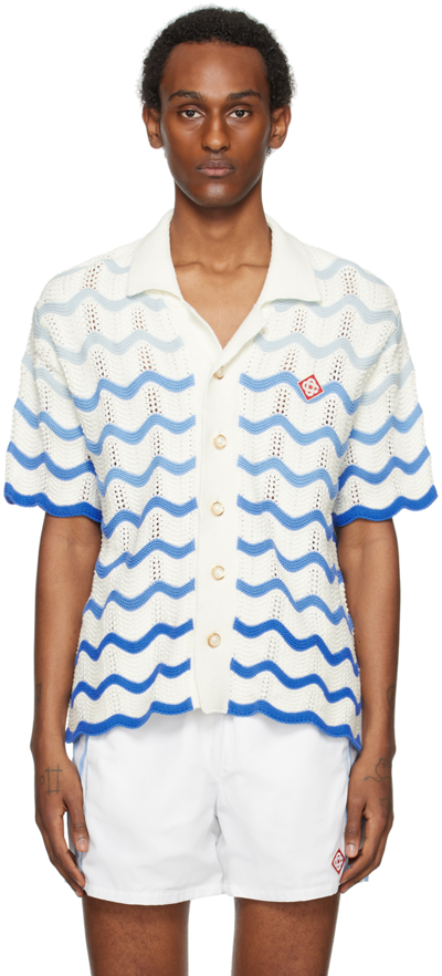 Shop Casablanca White & Blue Wavy Gradient Shirt In Blue Gradient