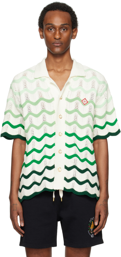 Shop Casablanca White & Green Wavy Gradient Shirt In Green / White