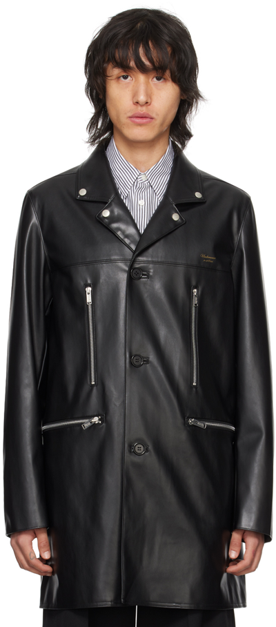 Undercover Black Zip Pockets Faux-leather Coat In Black