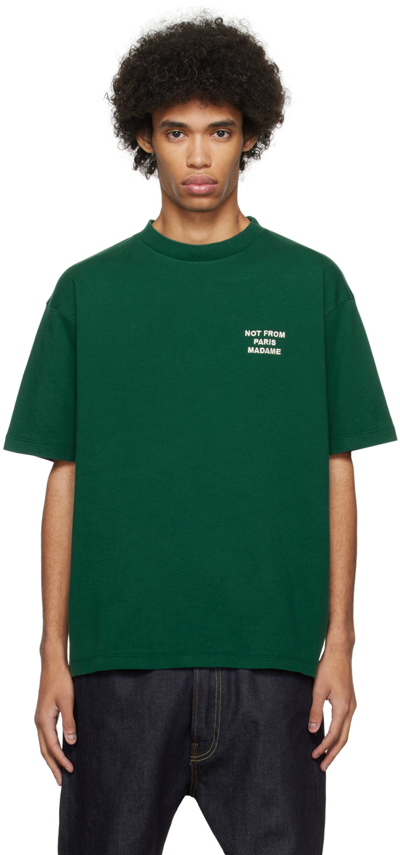 Shop Drôle De Monsieur Green 'le T-shirt Slogan' T-shirt In Forest Green