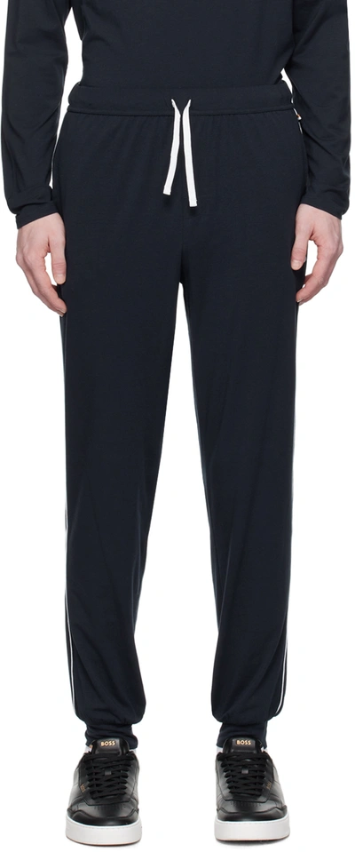 Shop Hugo Boss Navy Printed Sweatpants In Dark Blue 403