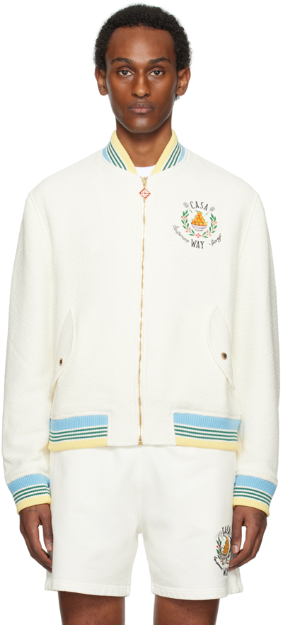 Shop Casablanca Off-white Embroidered Bomber Jacket