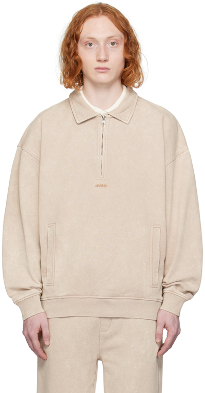 Shop Hugo Beige Zip Sweatshirt In Medium Beige 267