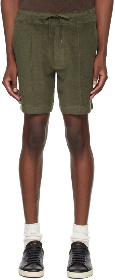 Shop Tom Ford Khaki Towelling Shorts In Camo Green