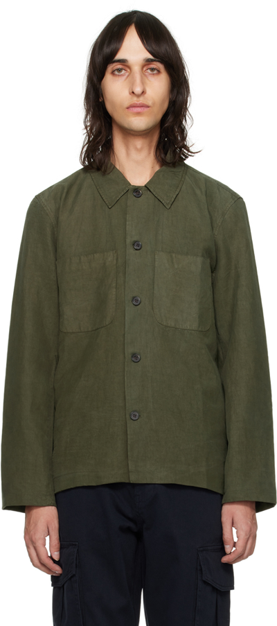 Shop Officine Generale Khaki Harrison Shirt In Olive Night