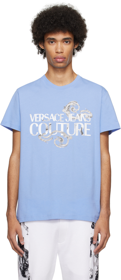 Shop Versace Jeans Couture Blue Watercolor Couture T-shirt In E261 Bonnie Light Bl