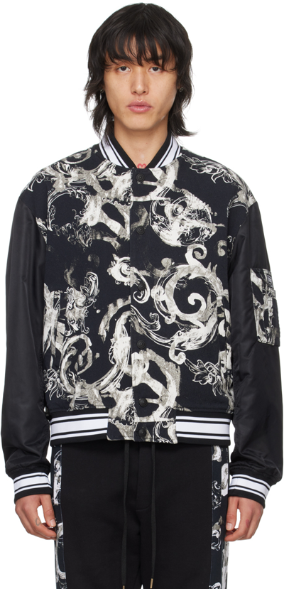 Shop Versace Jeans Couture Black Watercolor Bomber Jacket In E899 Black