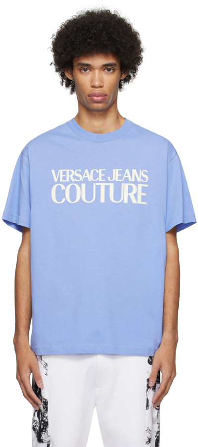 Shop Versace Jeans Couture Blue Bonded T-shirt In E261 Bonnie Light Bl