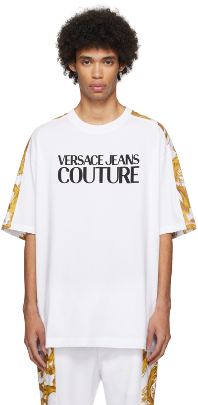 Shop Versace Jeans Couture White Watercolor Couture T-shirt In Eg03 White/gold