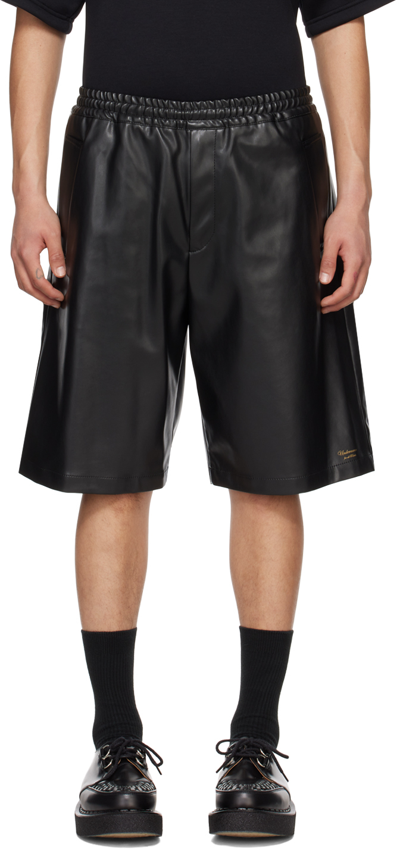 Shop Undercover Black Drawstrings Faux-leather Shorts