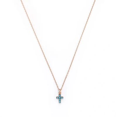 Shop Apakowa Mini Turquoise Cross Necklace In Blue