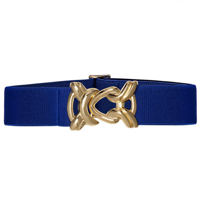 Shop Beltbe Stretch Belt With Gold Metal Knot Buckle In Blue
